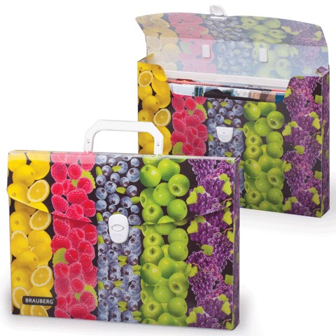 Портфель пласт. BRAUBERG "Fruit" (Фрукты), А4, 33,6*24,6*4см, РАЗБОРНЫЙ С ФУРНИТ, дев., 224373