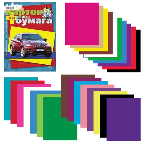 Цв. бумага и цв. картон А4 195*275мм HATBER VK, на клею, 16+10, Авто, 26НКБ4к_09571 (N092248)