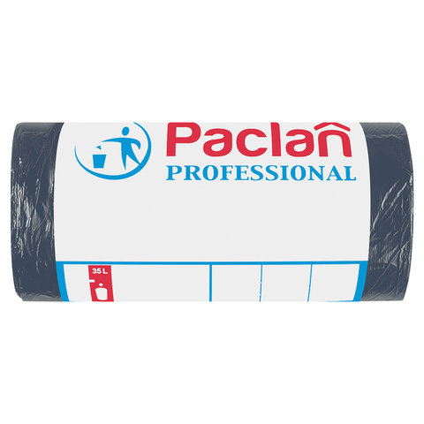 Мешки д/мусора PACLAN "Professional" 35л в рулоне 50шт. ПНД, 50х60 см, 6 мкм, черные, 841
