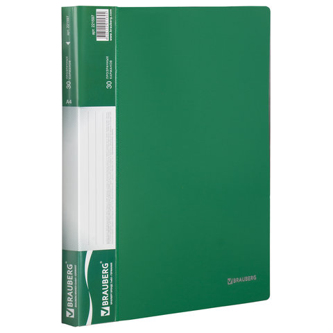 Папка 30 вклад. BRAUBERG "Contract" зеленая, вкладыши - антиблик., 0,7мм, бизнес-класс