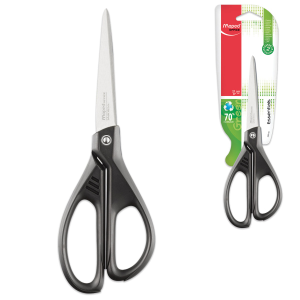 Ножницы MAPED (Франция) "Essentials Green", 210мм, черные, эргоном.ручки, 468110, 235483