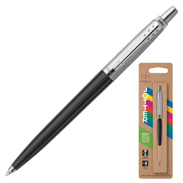 Ручка шариковая PARKER "Jotter Plastic CT", корпус черный, детали нержавеющая сталь, блистер, синяя,