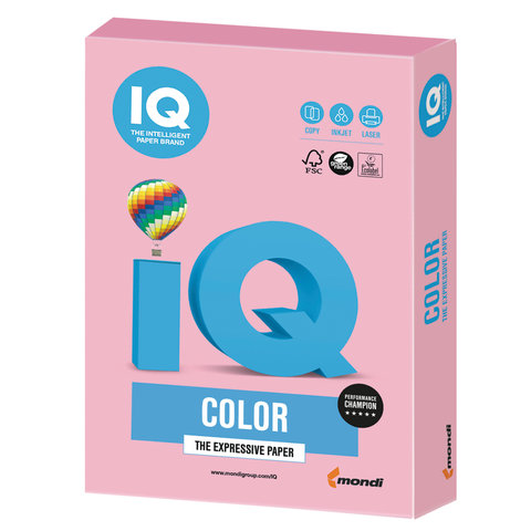 Бумага IQ (АйКью) color, А4, 160 г/м2, 250 л., пастель розовый фламинго, OPI74