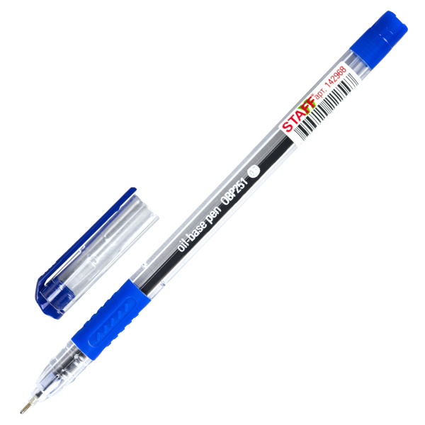Ручка шариковая масляная с грипом STAFF "College OBP-251", СИНЯЯ, корпус прозрачный, линия письма 0,