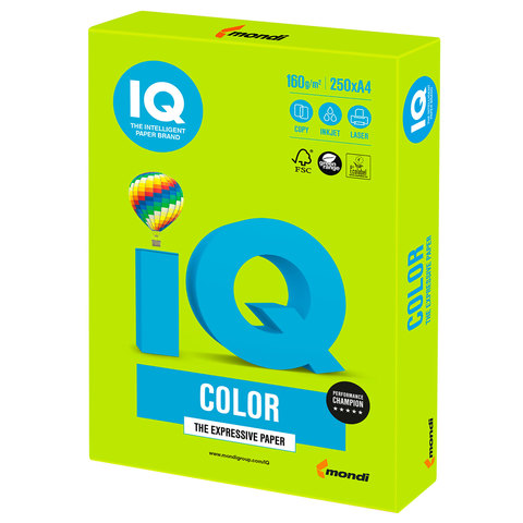 Бумага IQ color, А4, 160 г/м2, 250 л., интенсив, зеленая липа, LG46