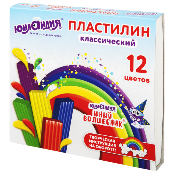 Пластилин классический ЮНЛАНДИЯ "ЮНЫЙ ВОЛШЕБНИК", 12 цветов, 240 г, СО СТЕКОМ, 106506
