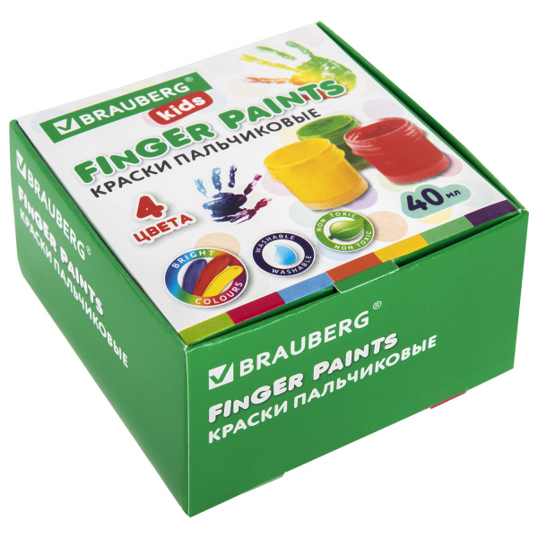 Краски пальчиковые для малышей от 1 года, 4 цвета по 40мл, BRAUBERG KIDS, 192278
