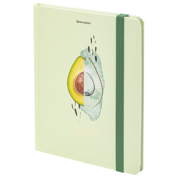 Блокнот с резинкой в клетку 96 л., А5 (145х203 мм), твердая обложка с фольгой, BRAUBERG, "Avocado", 