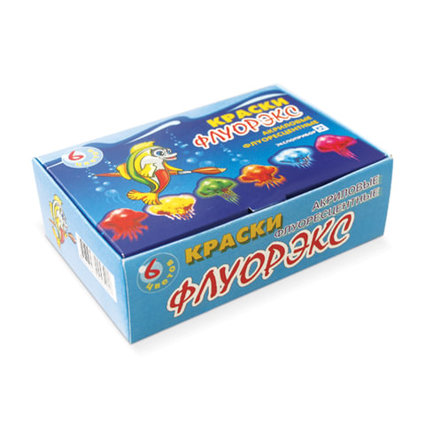 Краски акриловые "Флуорэкс", 6цв. по 20мл., флуоресцентные, без кисти, 21-6.20-50