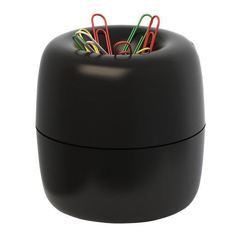 Диспенсер для скрепок магнитный ERICH KRAUSE с 30 скрепками, "бочонок", черный, 605