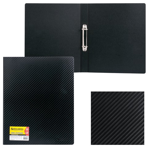 Папка 2 кольца BRAUBERG, 35мм, суперплотная 2мм, черная, полифом, до 250 листов, 224139