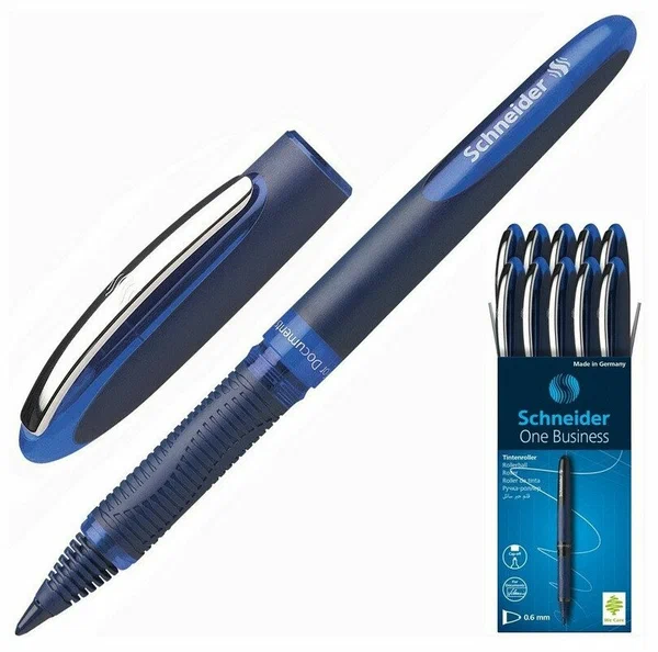 Ручка-роллер SCHNEIDER "One Business", СИНЯЯ, корпус темно-синий, узел 0,8 мм, линия письма 0,6 мм, 