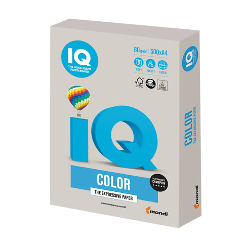 Бумага IQ color А4, 80 г/м, 500 л., умеренно-интенсив (тренд) серая GR21 ш/к 12733
