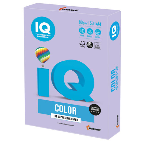 Бумага IQ (АйКью) color, А4, 80 г/м2, 500 л., умеренно-интенсивный (тренд), бледно-лиловая, LA12