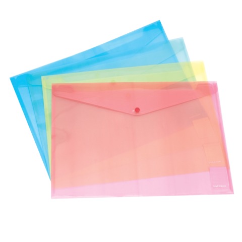 Папка-конверт с кнопкой прозрачная ERICH KRAUSE "Envelope Folder" А4, цвет ассорти, 0,14мм, 2992