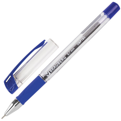 Ручка шариковая масляная с грипом BRAUBERG "Active", СИНЯЯ, узел 0,7 мм, линия письма 0,35 мм, OBP10