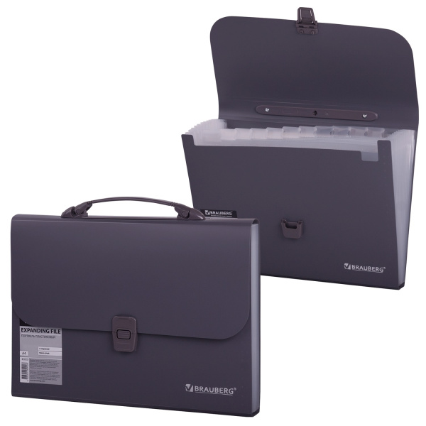 Портфель пласт. BRAUBERG "Comfort" А4, 13 отд., т-серый