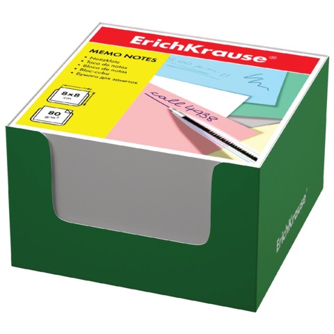 Блок для записей ERICH KRAUSE в подставке картонной зеленой, куб 8*8*5, белый, 36980