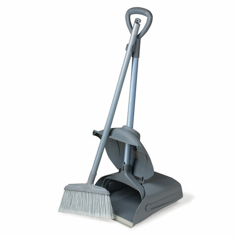 Совок д/мусора ЛАЙМА "Проф" закрывающ,+ щетка, на рукоятках 94см (набор унив.помещение/улица),601508