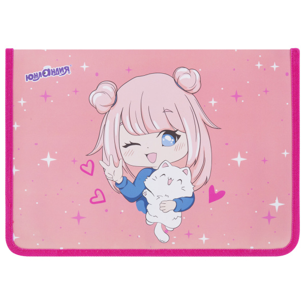 Папка для труда на молнии ЮНЛАНДИЯ А4, 1 отделение,откидная планка,органайзер, Anime pals, 272222