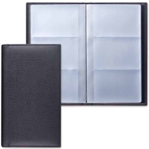 Визитница трехрядная BRAUBERG "Favorite" на 144 визитки, "фактурная кожа", черная, 231655