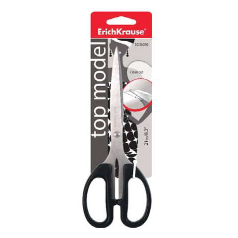 Ножницы ERICH KRAUSE "Top Model" 210мм, черные, в карт. упак. с европодвесом, 14856