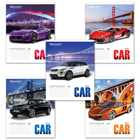 Тетрадь 48л. клетка BRAUBERG, обл.+УФ лак, крутые тачки2, ассорти