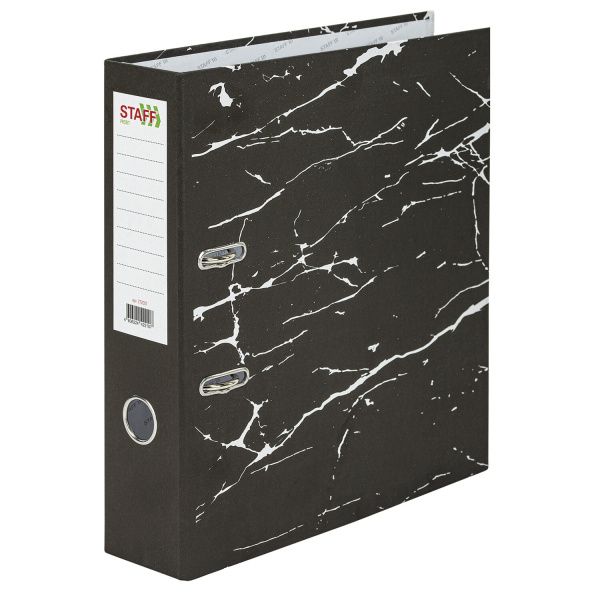 Папка-регистратор STAFF "Profit" с мраморным покрытием, 75 мм, черная, СЪЕМНЫЙ МЕХАНИЗМ