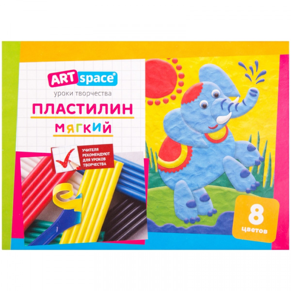 Пластилин ArtSpace, 08 цветов, со стеком, картон