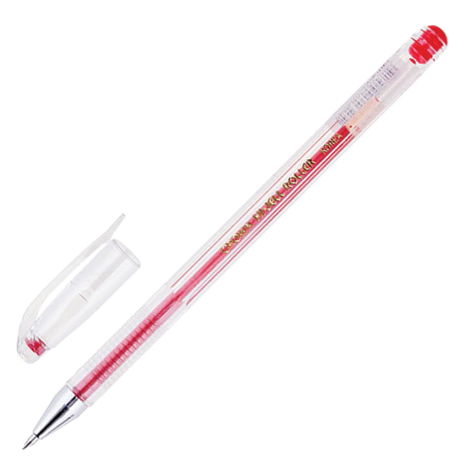 Ручка гелевая CROWN "Hi-Jell", КРАСНАЯ, корпус прозр., узел 0,5мм, линия 0,35мм, HJR-500B, ш/к 05719