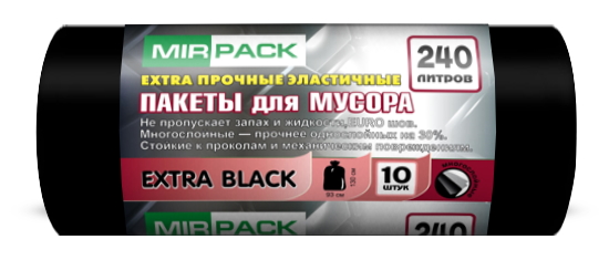 Мешки д/мусора 240л "EXTRA black" 10 штук, ПВД, 55 мкм, размер 93х130 см, черные 