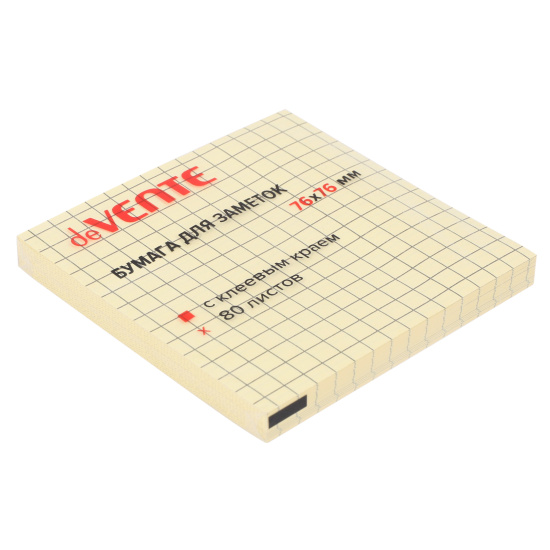 Блок самоклеящийся deVENTE 76х76мм, 80л., желтый, клетка, пастель, 2010384