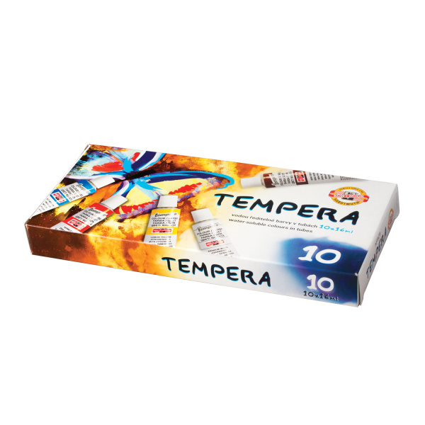 Краски темперные KOH-I-NOOR "Бабочка", НАБОР 10 цветов по 16 мл, в алюминиевых тубах, без кисти, 016