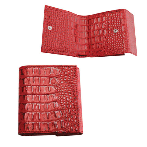 Портмоне женское BEFLER "Кайман", натуральная кожа, кнопка, крокодил, 105х110 мм, красное, PJ.120.-1