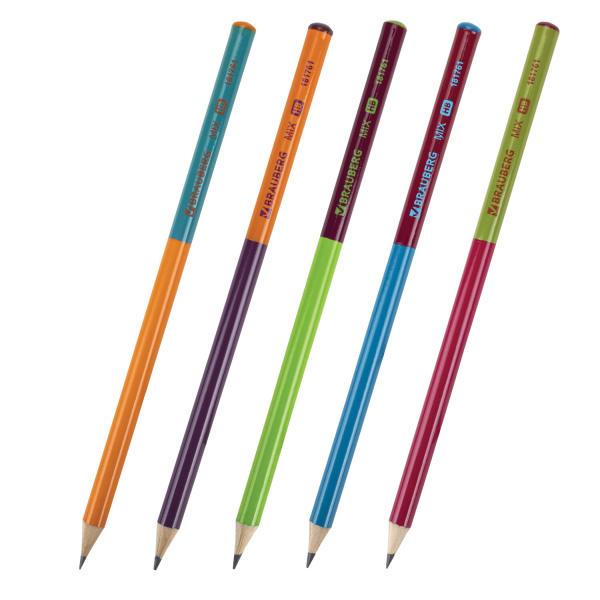 Карандаш чернографитный BRAUBERG "MIX", 1 шт., HB, корпус ассорти, 181761 