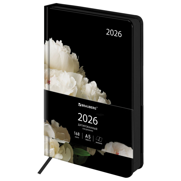 Ежедневник датированный 2026 А5 138x213 мм, BRAUBERG "Vista", под кожу, твердый, "Flowers", 117454
