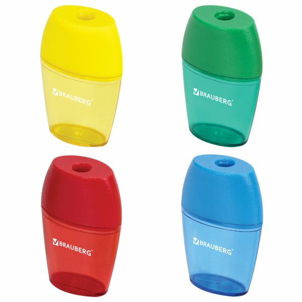 Точилка BRAUBERG "Partner", с контейнером овальная в дисплее,ассорти,222491