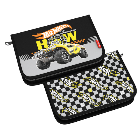 Пенал-книжка 1 отделение, ERICH KRAUSE, 2 откидные планки, для учеников начальной школы, "Hot Wheels