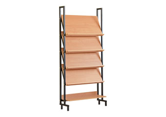 Шкаф-стеллаж библ. 2 горизонт. полки и 4 наклонных. Размеры: 900х278х1910 М.400Д, клен, м/к серый