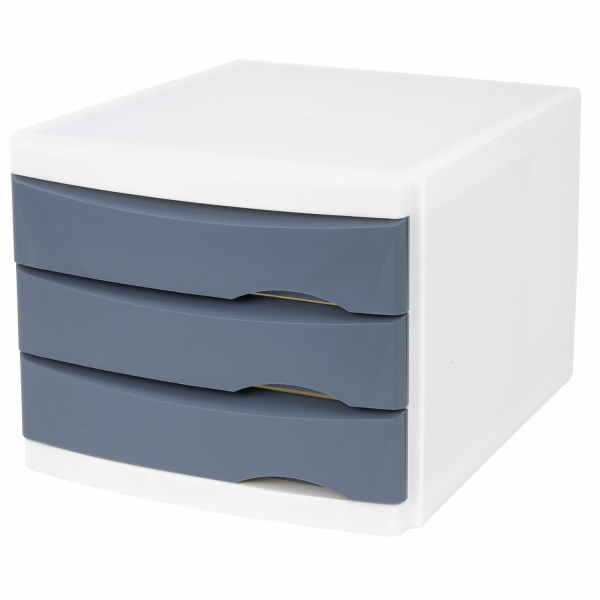 Бокс с 3 выдвижными лотками, корпус светлый, лотки серые, 235х300х355 мм, BRAUBERG "Office-Expert"