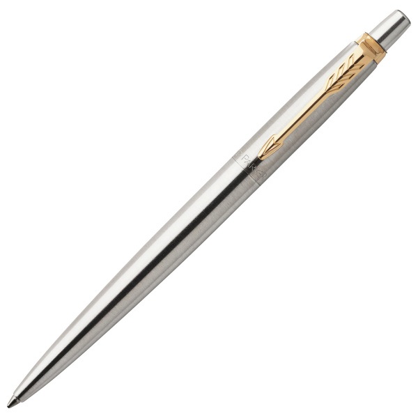 Ручка шариковая PARKER "Jotter Essential GT", нержавеющая сталь, позолоченные детали, 1953182, синяя