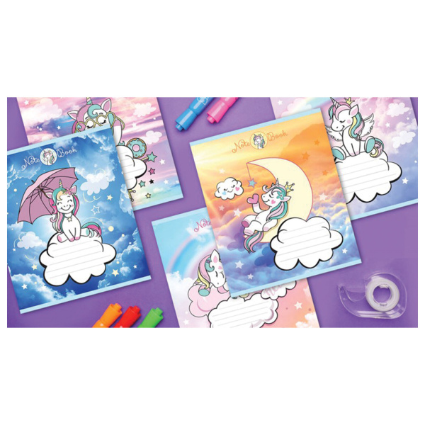 Тетрадь 12л. ПЗБМ клетка, блестки, Единорожки (5 видов), 19418