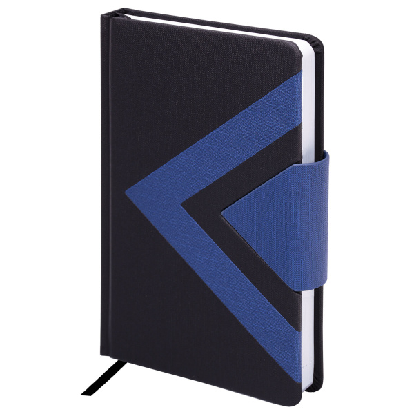 Ежедневник недатированный А5 (138x213мм) BRAUBERG "Waves" под кожу, застежка, 160л, чёрный/синий