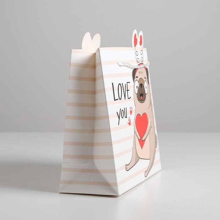 Пакет подарочный Love you, 25 × 26 × 10 см