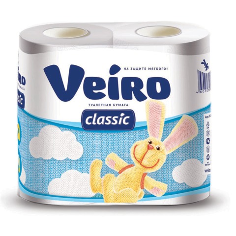Бумага туалетная Veiro "Classic" 2-слойная, 4шт. х17,5м, белая с тиснением