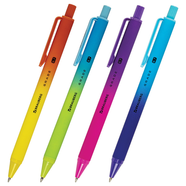 Ручка шариковая автоматическая BRAUBERG "Grade", корпус soft-touch, СИНЯЯ, пишущий узел 0,7 мм, лини