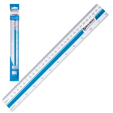 Линейка BRAUBERG "Quantum" 30см, прозрачная с печатью на корпусе, упак. с европодвесом, 210301