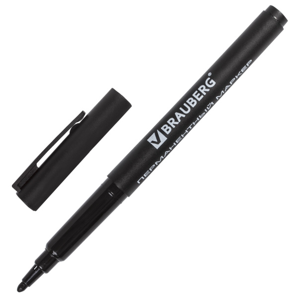 Маркер перманентный (нестираемый) BRAUBERG, тонкий, наконечник 1 мм, черный, STF3003,150296