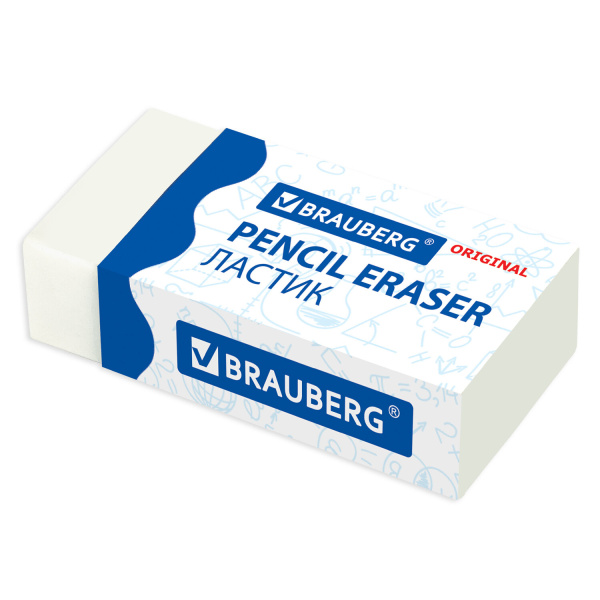 Ластик BRAUBERG "Simple", 38х20х10 мм, бумажный рукав, термопластичная резина, 228073 