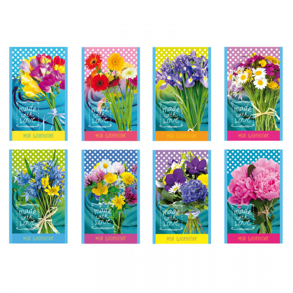 Блокнот А6 32л. на скрепке BG "Мой букетик", блестки